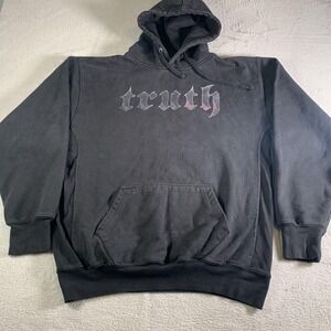 Vintage Truth Reverse Weave Hoodie Mens Large Black Y2K Heavy Relaxed Baggy